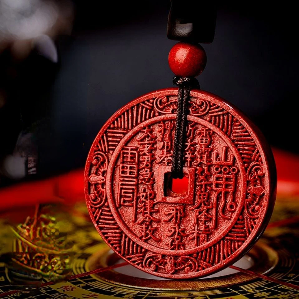 

Natural Genuine Vermillion Cinnabar Pendant Fengshui Mountain Ghost Spend Money Necklace Tai Chi Zodiac Year Amulet Blessing