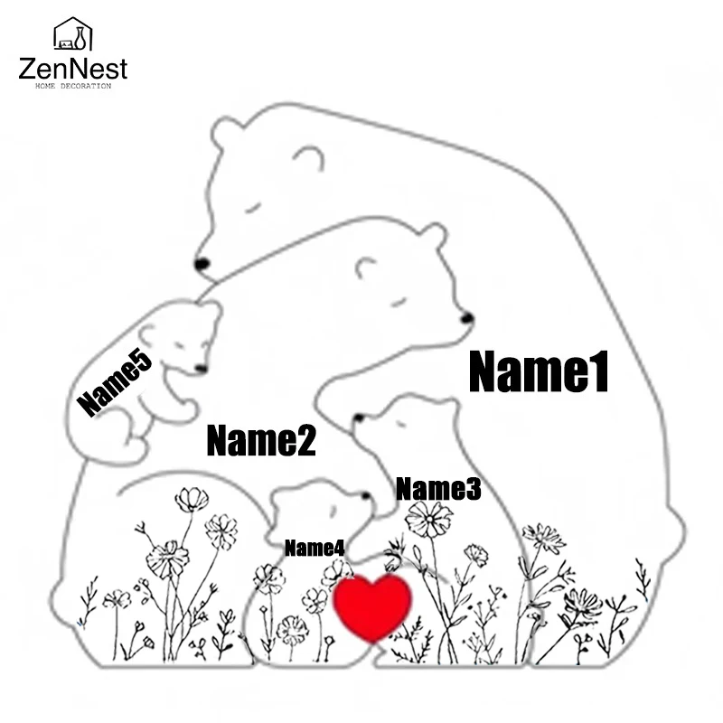 

Персонализированные деревянные пазлы Little Bear Family