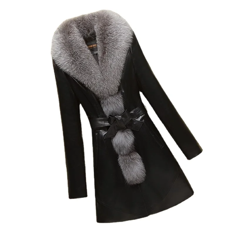

Thickened Plush 2022 Winter PU Leather Coat Women's Medium Long Korean Faux Fur Coat with Cotton Luxury Lady 's Jacket