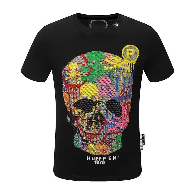 

2022 Summer plein men's shirt short-sleeve T-shirt O-NECK cotton T-shirt high-quality fashion Elastic black white T-SHIRT