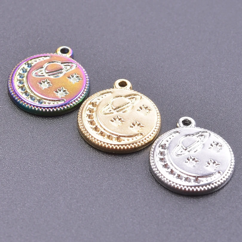 

1/3pcs Stainless Steel Gold Color Star Moon Starry Sky Saturncharm Pendants For Diy Connectors Dangle Anklet Necklace Making