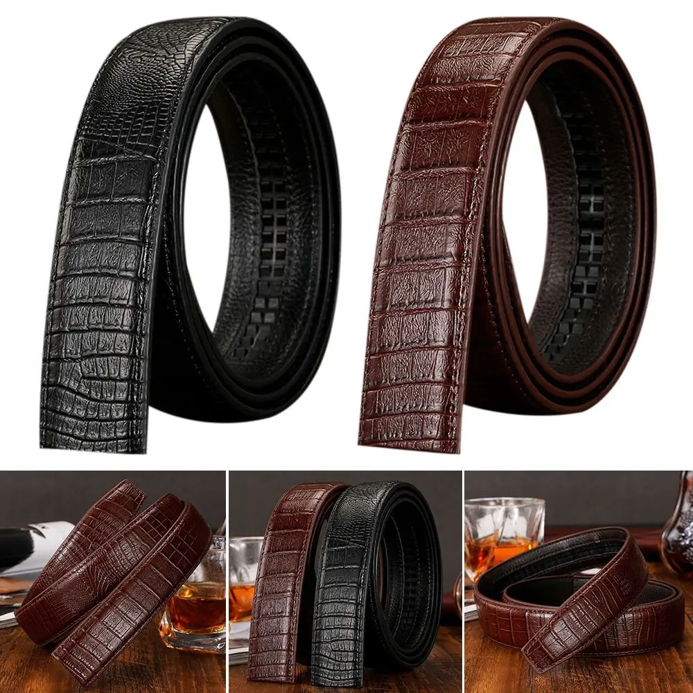 

DIY Without Buckle Casual Non-porous Crocodile Pattern Girdle Genuine Leather Belt Classic Waistband 3.5cm Waistband