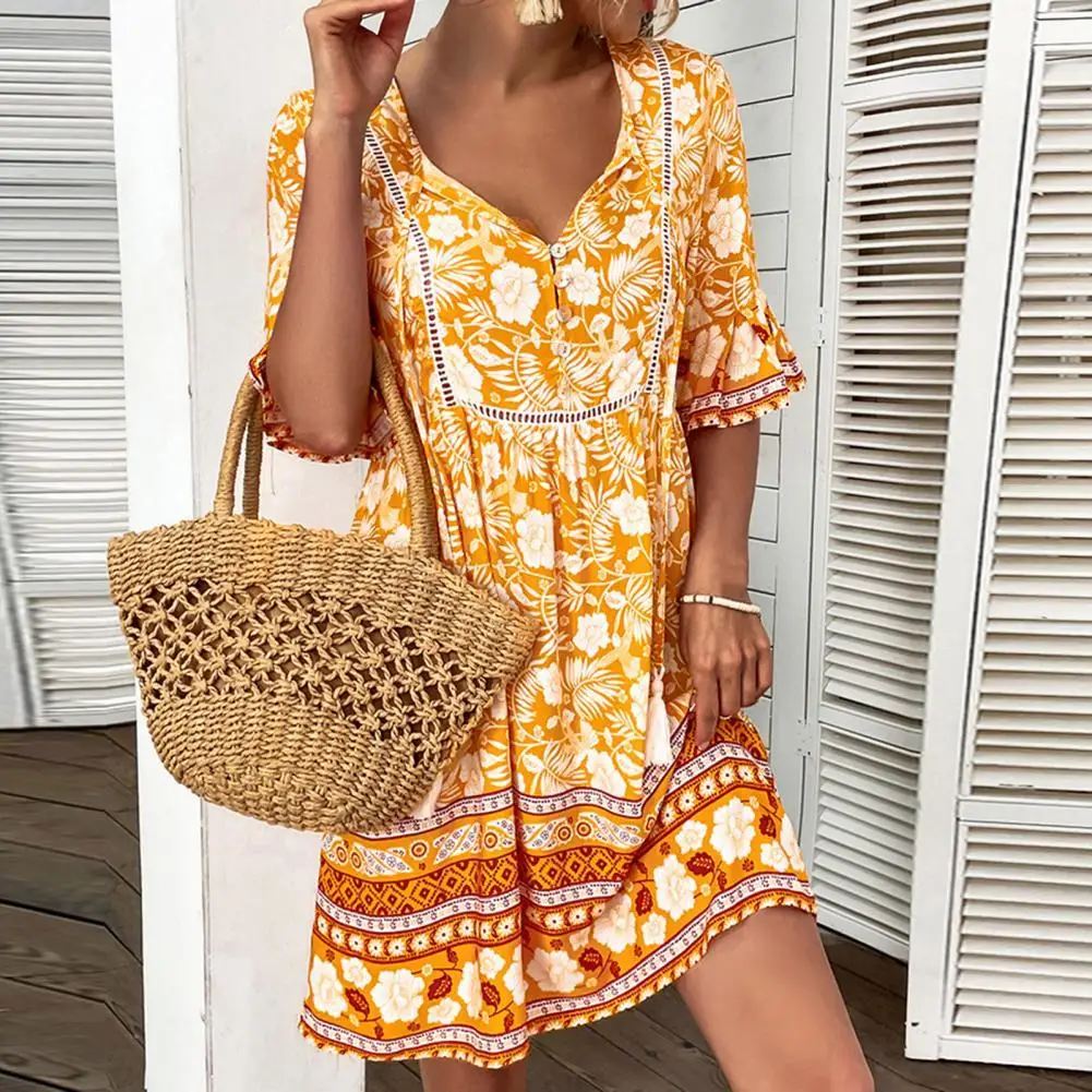 

Midi Dress Mild to Skin Baggy Dress Summer Chic Printed Leisure Dress