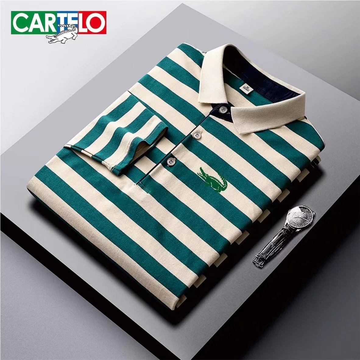 

CARTELO 2023 New Men's Long-Sleeved Polo Shirt Knitted Silk Cotton Anti-Pilling Top Autumn High-Quality Men's Wear