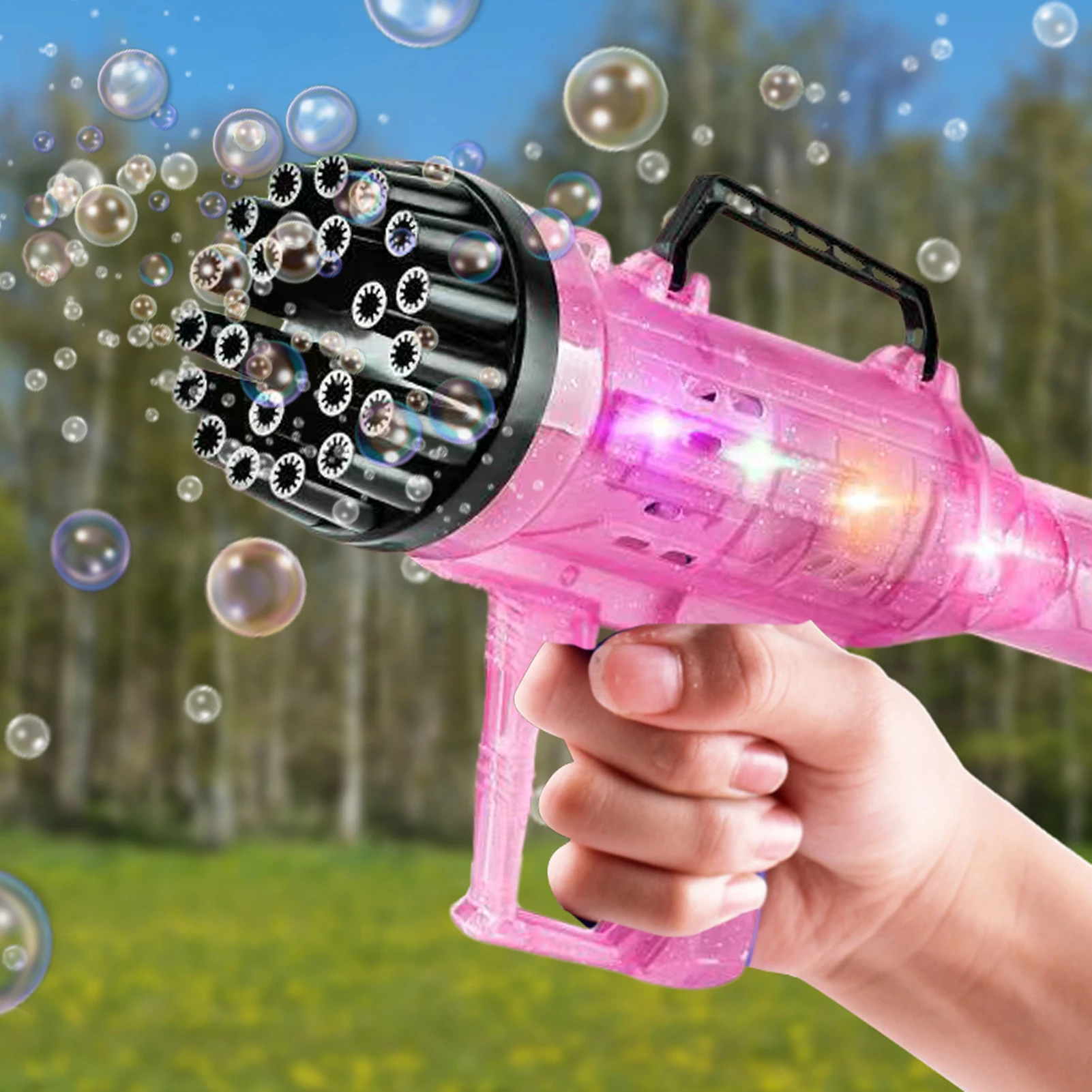 

21 Hole Bubble Blower Toy Electric 21 Holes Bubble Blower With Phantom LightLarge Size Bubble Maker For Kids Adults Party Favors