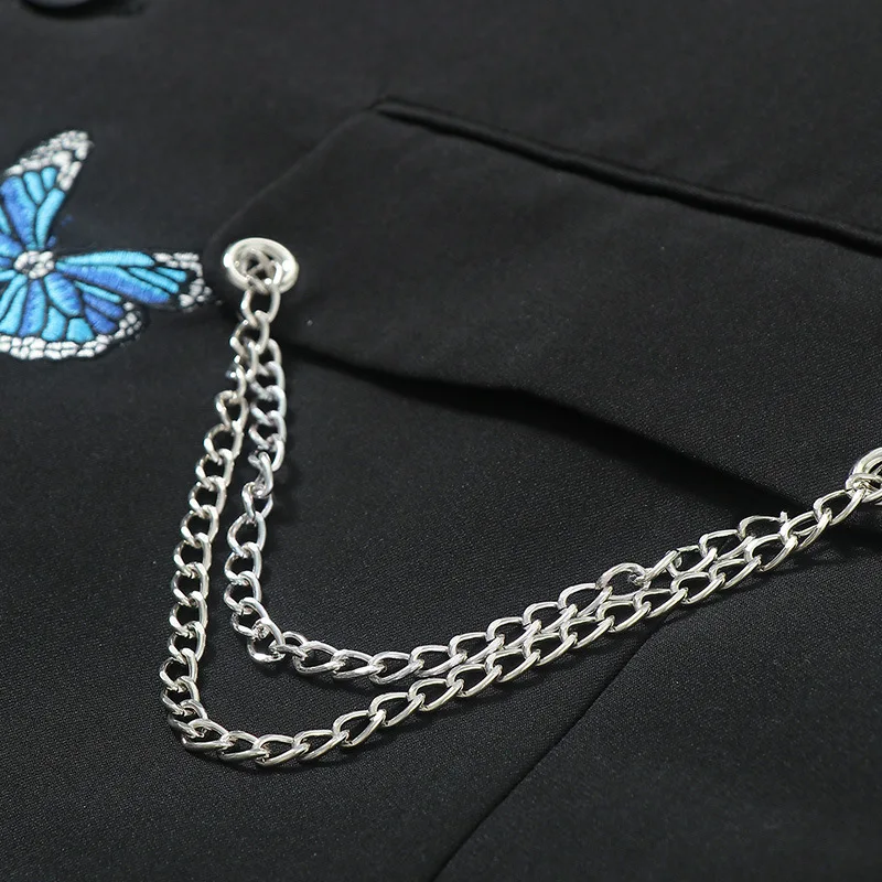 Black Butterfly Embroidery Blazer Women Mid Length Single Breasted Chic Suit 2021 Spring Autumn Star Style Blazer Street Fashion