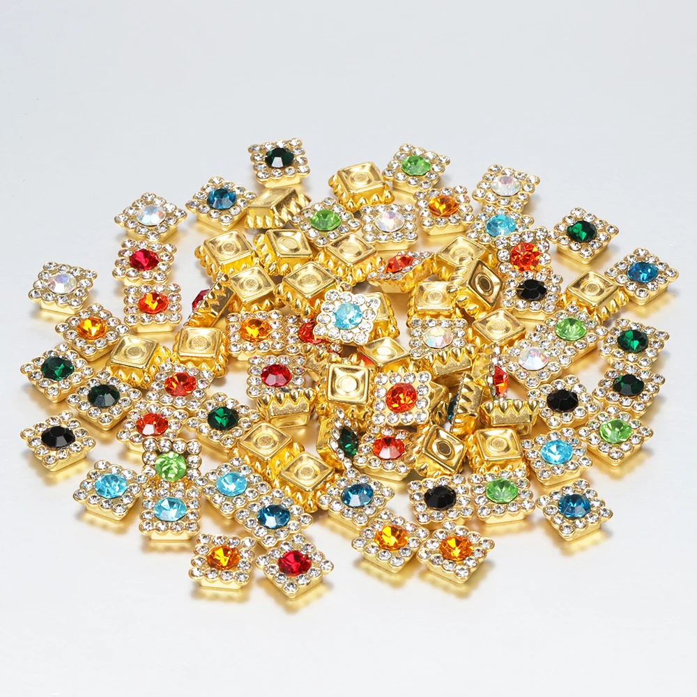 100pcs 10mm Square Rhinestone Cabochon Loose Bead for DIY Jewelry Making Crystal Headband Patch Handmade Needdlework Accessories