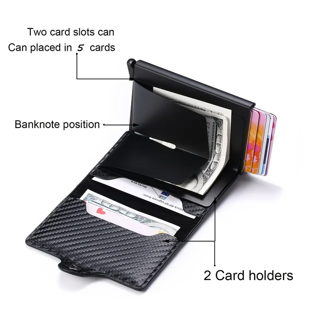 Rfid Card Holder Vintage Leather Business Wallet Metal Aluminum Box Credit Card Holder for Men and Women 3