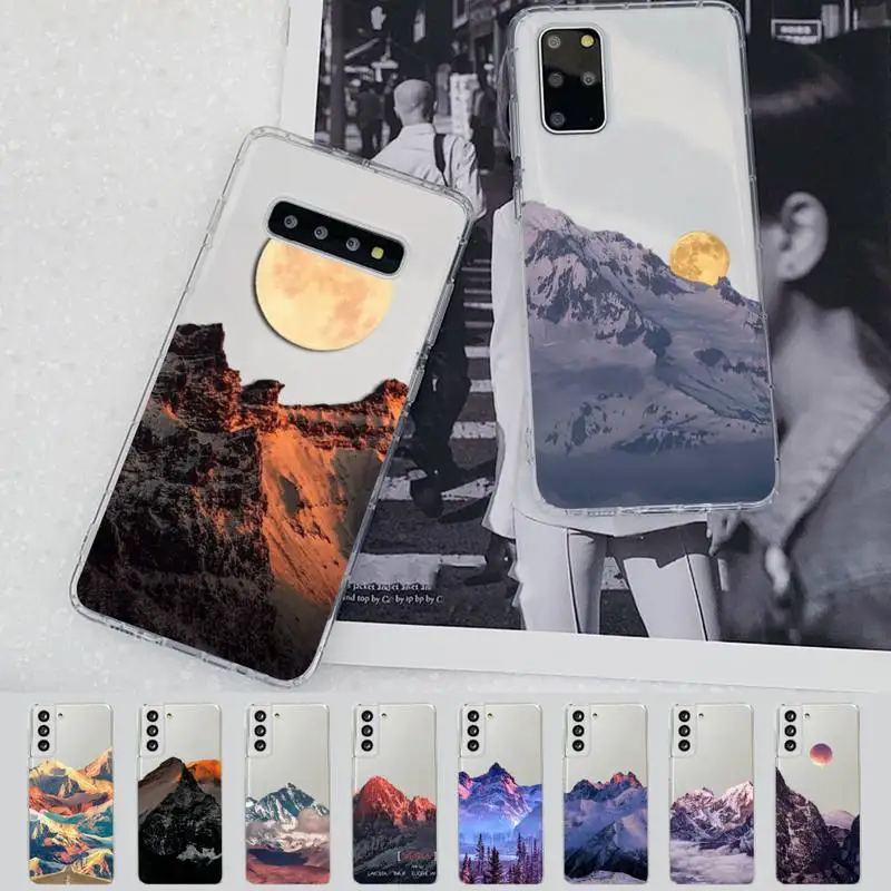 

YNDFCNB INS Sunset Moon Snow Mountain Phone Case for Samsung S20 S10 lite S21 plus for Redmi Note8 9pro for Huawei P20 Case