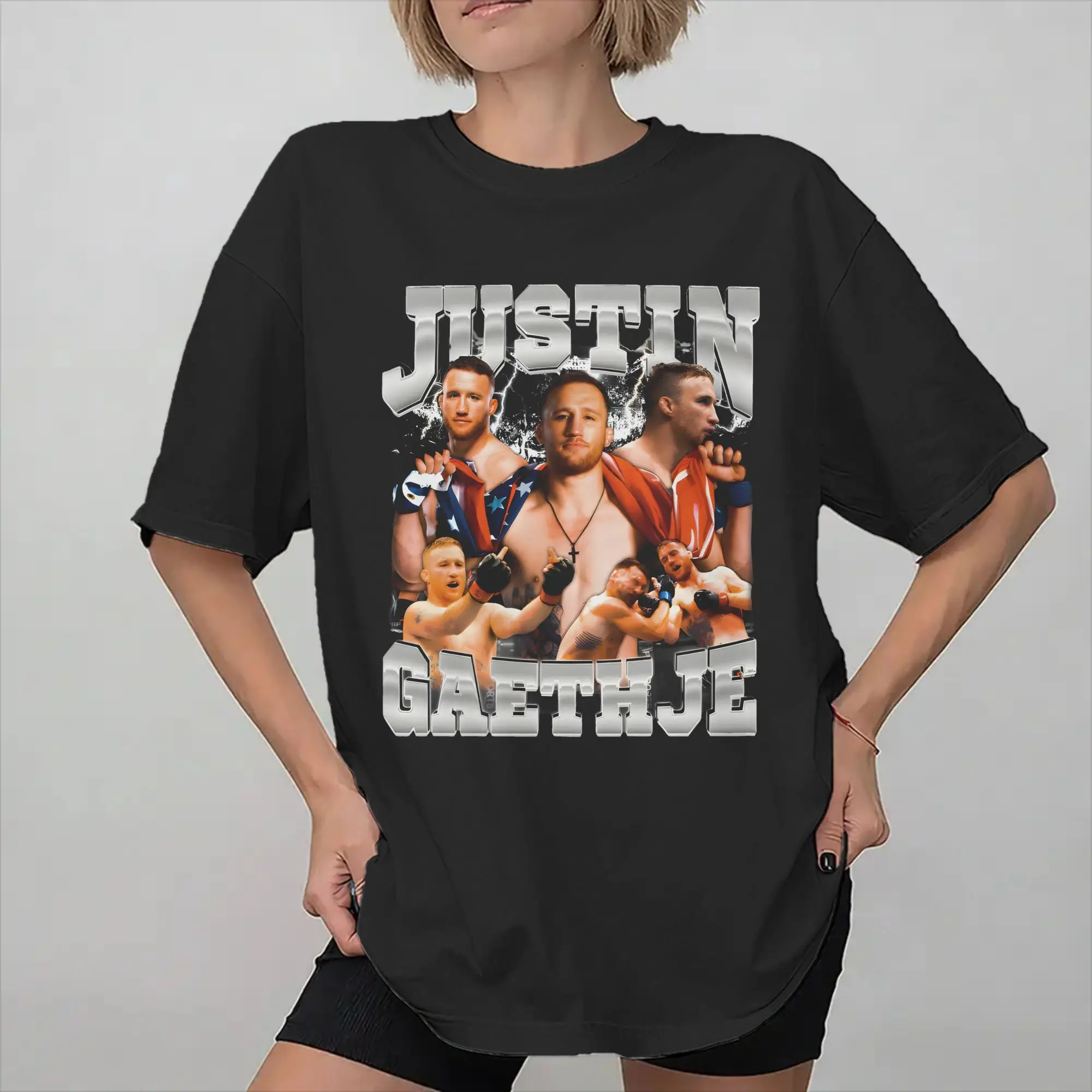 Фото Летняя футболка Justin Gaethje The Highlight для мужчин и женщин, хлопковая футболка с короткими рукавами, топы №1