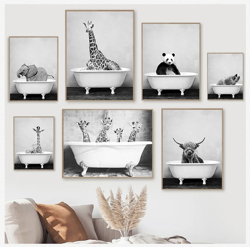 

Настенная картина для детской комнаты, постер на холсте с изображением Льва, свинки, коровы, панды, жирафа, слона, декор для детской комнаты