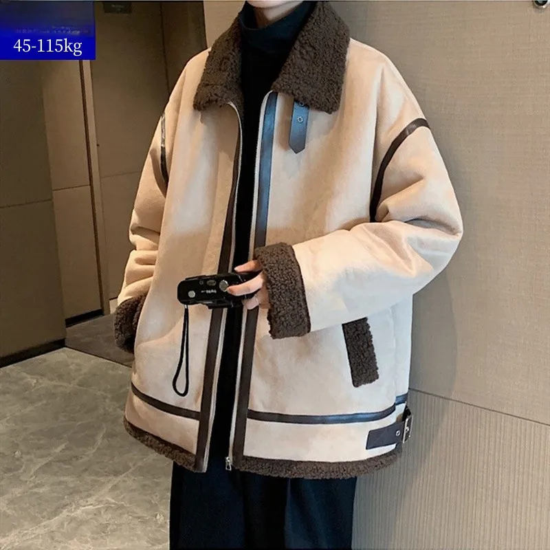 Fur Integrated Function Lapel Cotton Clothes Men's Winter Trendy plus Size Plus size Plus-sized Loose Lamb Wool Outerwear