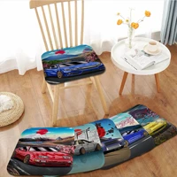 street car racing 80s synthwave neon art dining chair cushion circular decoration seat for office desk chair cushions