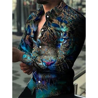 new mens shirts animal print slim fit mens shirts autumn lapel business casual long sleeve shirts soft breathable tops for men