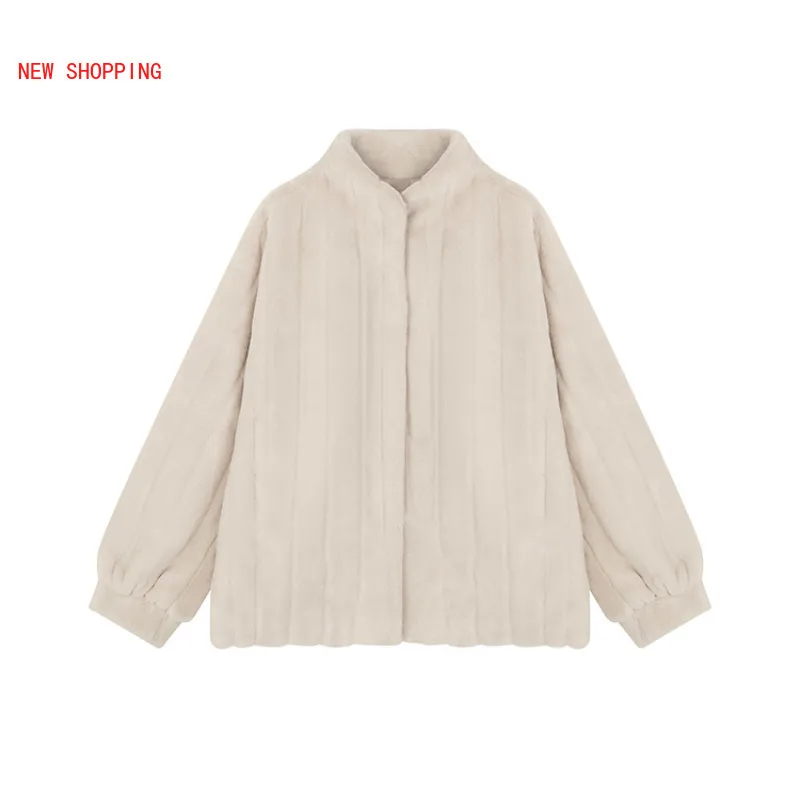 Autumn Winter Faux Fur Furry Coat Women's Winter Mid-length Stand-up Collar Plush Fleece Mink Fur Loose Korean Warm Coats Pink