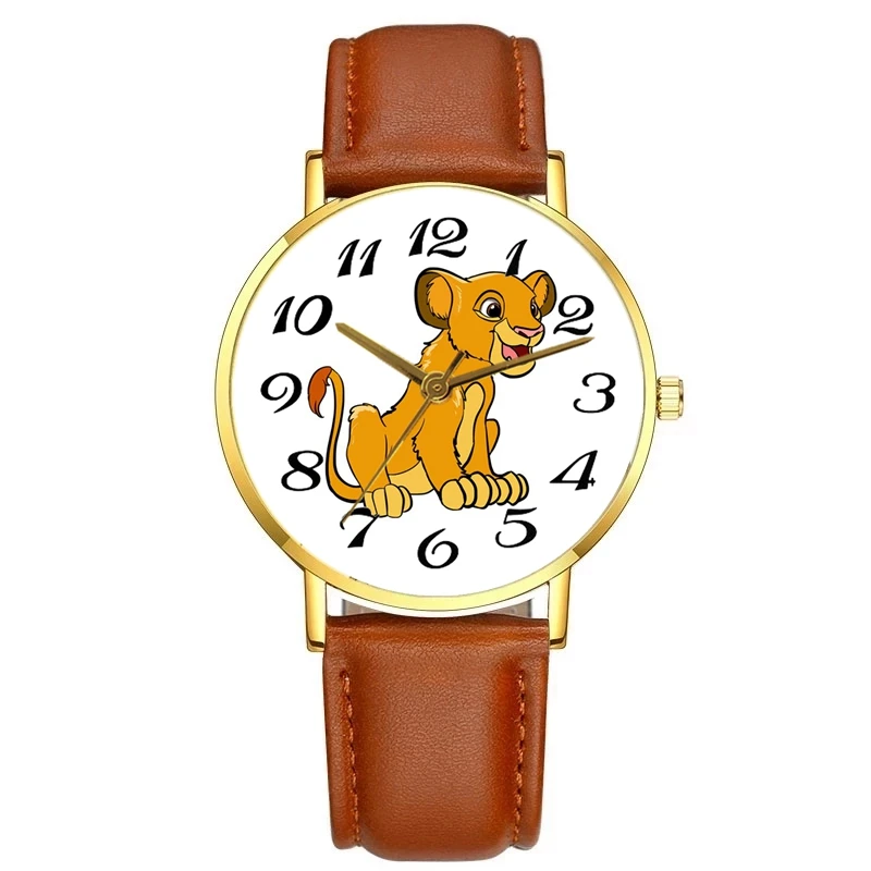 Детские часы Simba король Лев и тигр золотисто-коричневый кожаный ремешок