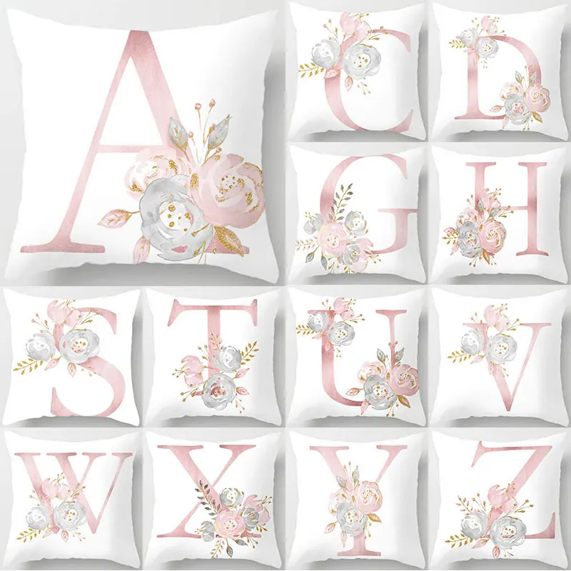 

Pink Rose Flower Cushion Cover English Letter Pillowcase Wedding Decoration Anniversaire Wedding Party Supplies Gift