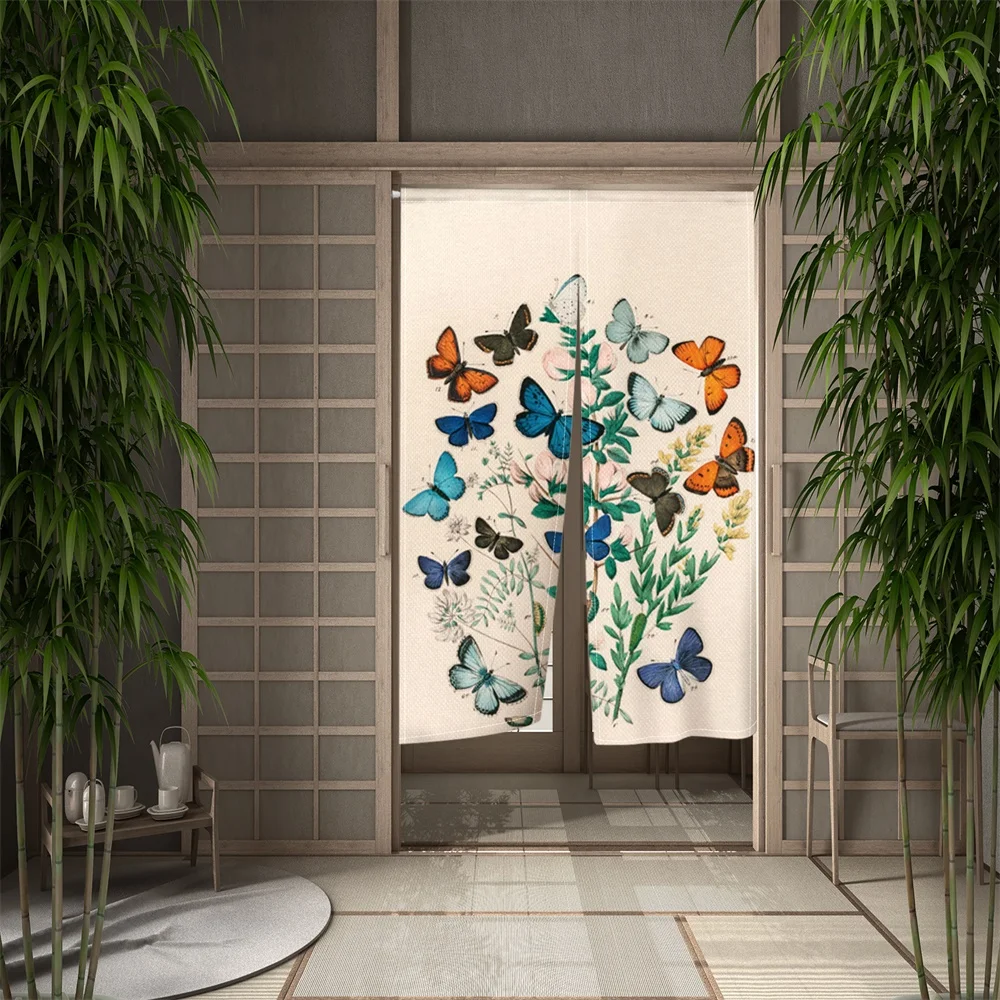 

Pastoral Butterfly Printing Door Curtains Dust Screen Living Room Bedroom Decoration Restaurant Bathroom Partition Half Curtain