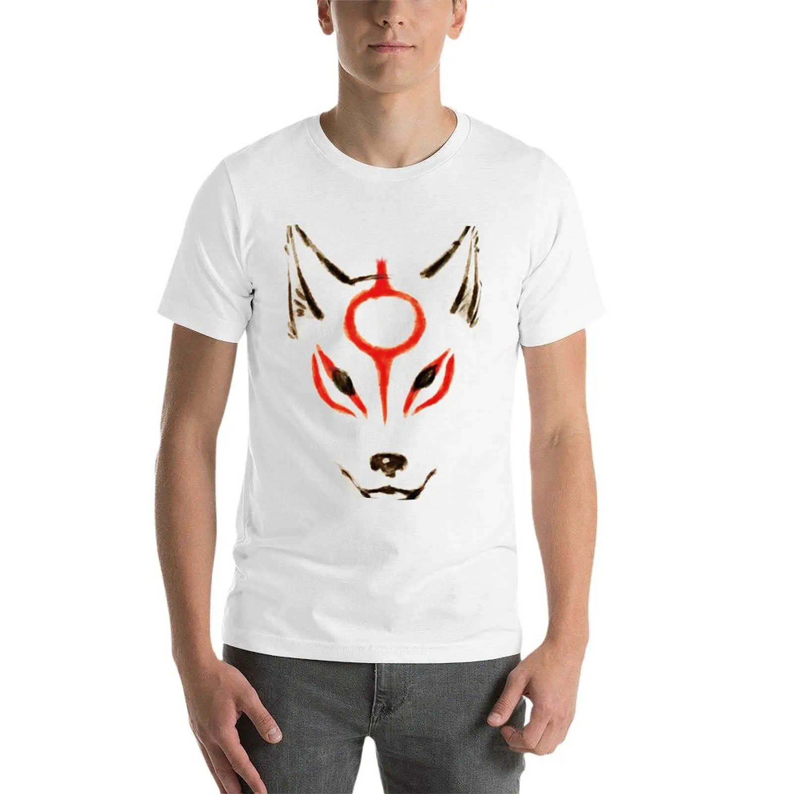 Фото Футболка Okami - Amaterasu Head Outline, мужские хлопковые футболки, мужские повседневные футболки в стиле аниме, футболка оверсайз №3