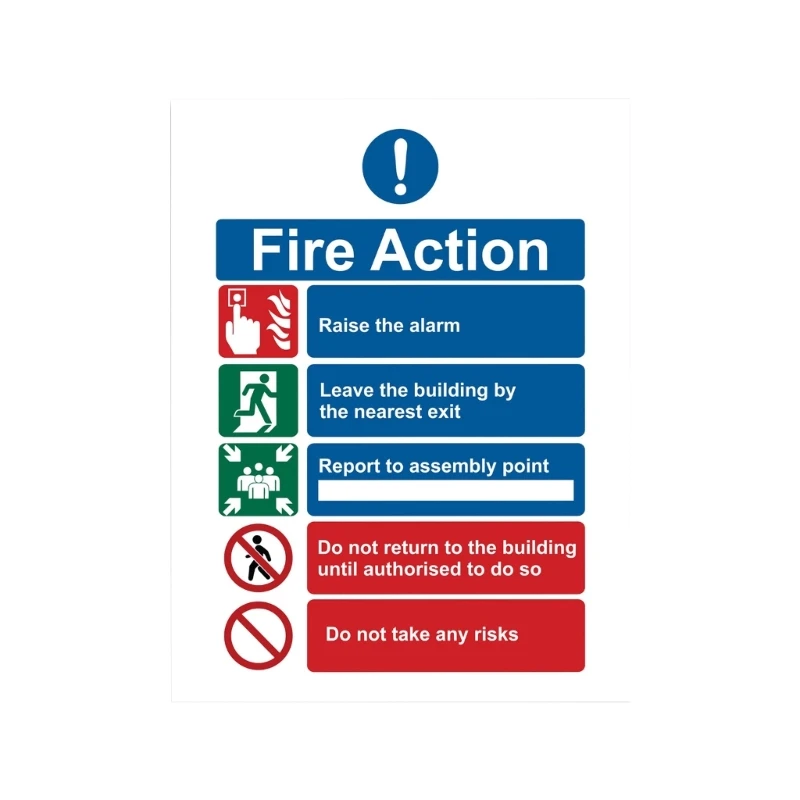 

High Visibility Acrylic Fire Action Notice Sign with Clear Instructions for Emergency Evacuation Accurate Guidance DropShip