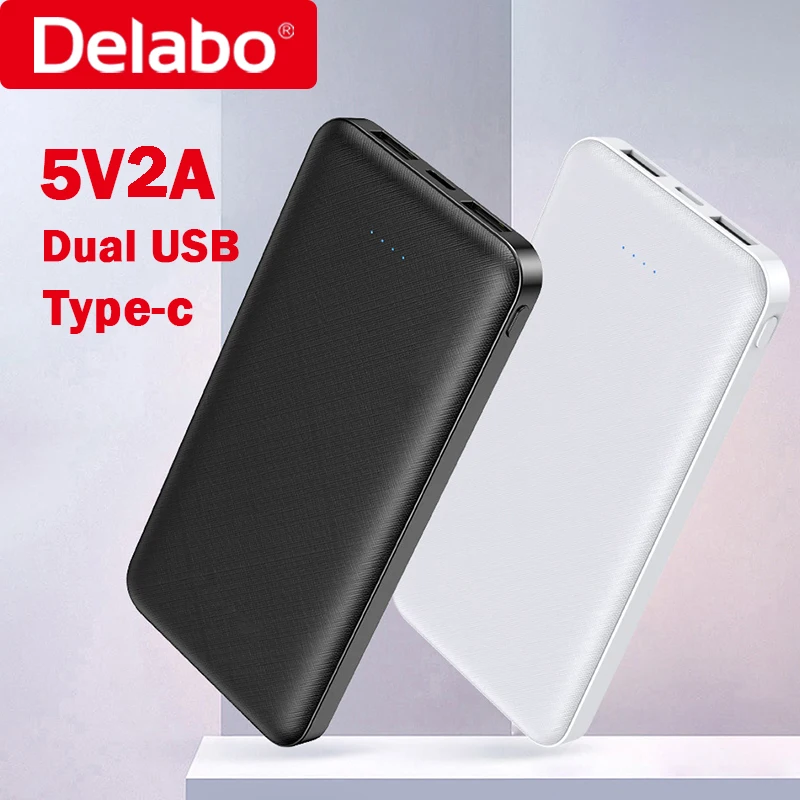 

Power Bank 10000mAh 5V2A Dual USB External Spare Battery Type-C Portable Phone Charger Powerbank Lithium Polymer Battery Stylish