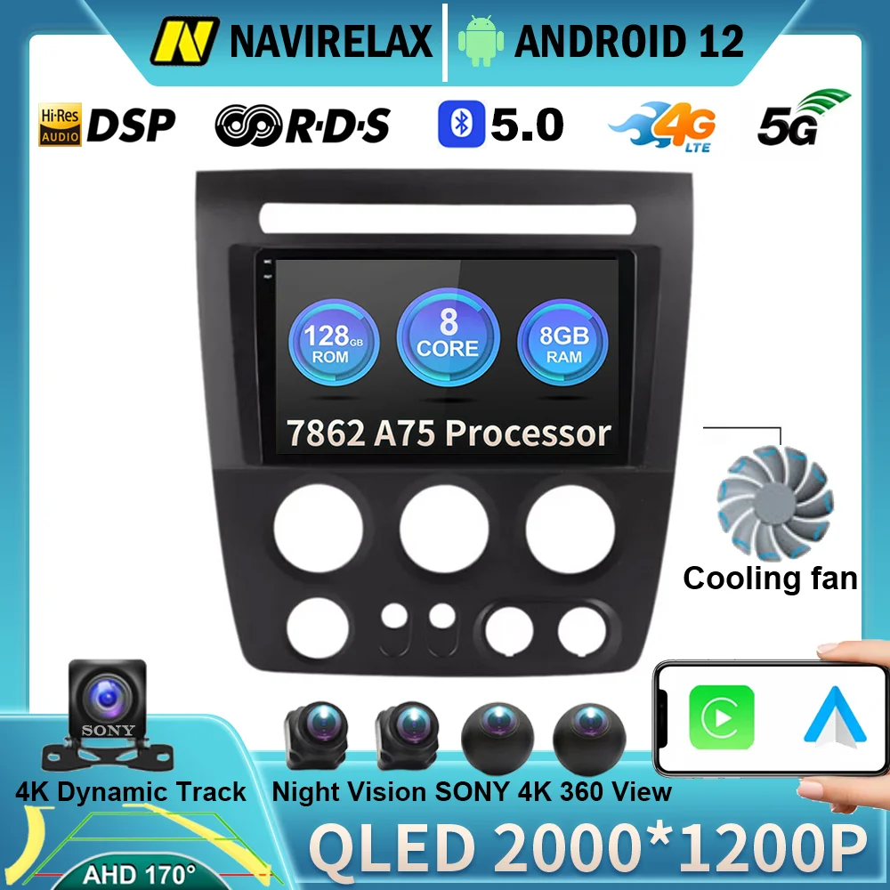 

Автомагнитола на Android 12, мультимедийный видеоплеер, навигация GPS для Hummer H3 1 2005 - 2010 Carplay QLED экран BT WIFI + 4G DSP