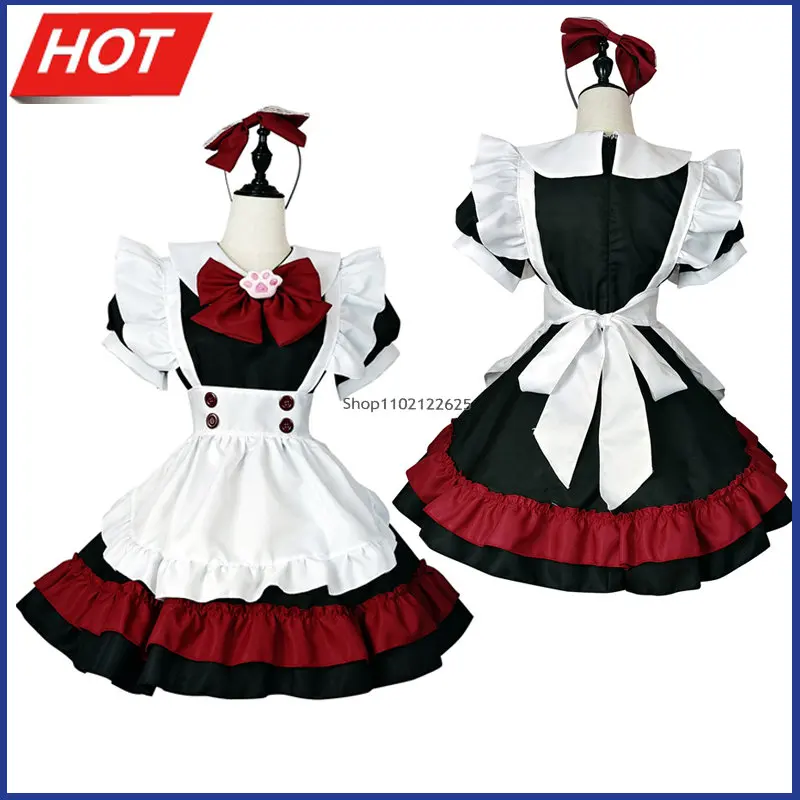 

Косплей-костюм на Хэллоуин из аниме «Маленький зло», милая Лолита, готическое черное, красное платье горничной, летние наряды с коротким рук...