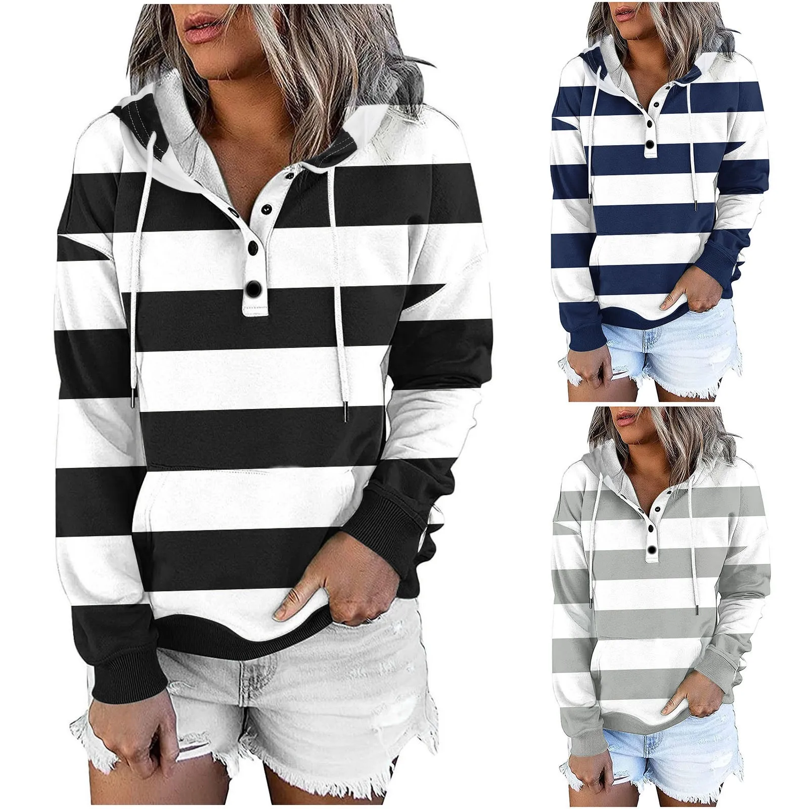 

Womens Medium Sweatshirts Pullover Long Tops Button Sweatshirts Women's With Pocket Thick Sweatshirts Women Womens Fall Tops