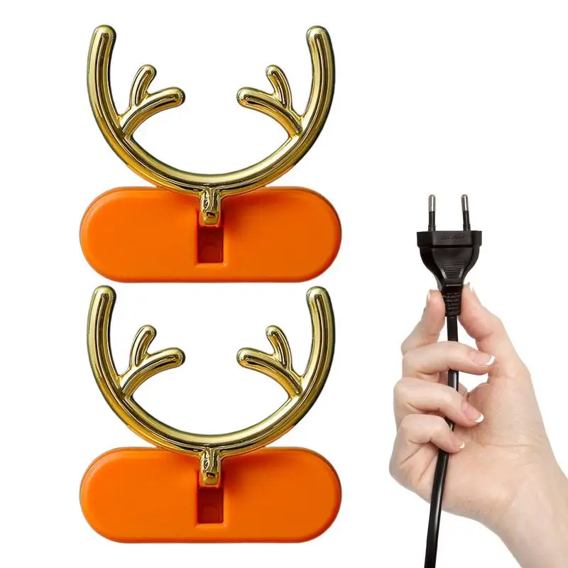 

Self-Adhesive Wall Decoration Hook Creative Antler Key Hanger Hook Home Data Cable Clip Wire Desk Organizer 2 Pcs