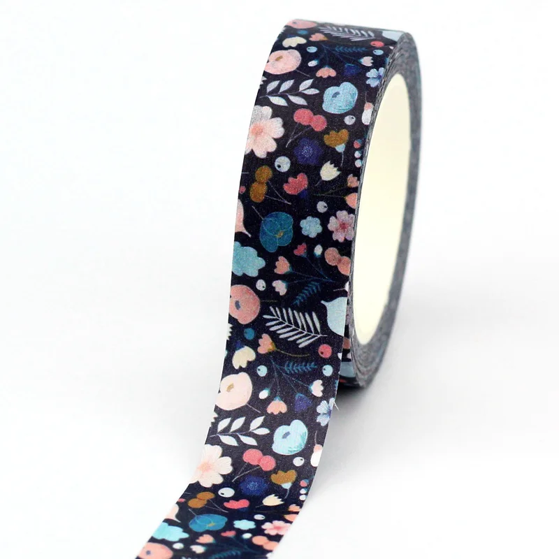 Декоративная лента GREATHOPE WASHI TAPE синяя с цветами 10 м