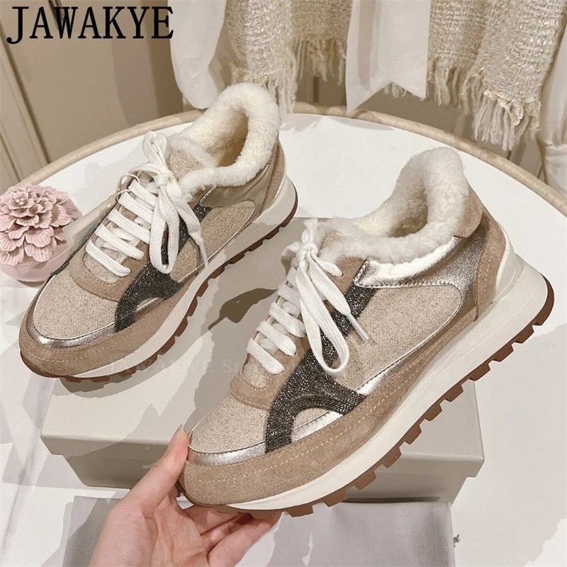 Женские кроссовки с шерстяной подкладкой круглым носком на шнуровке