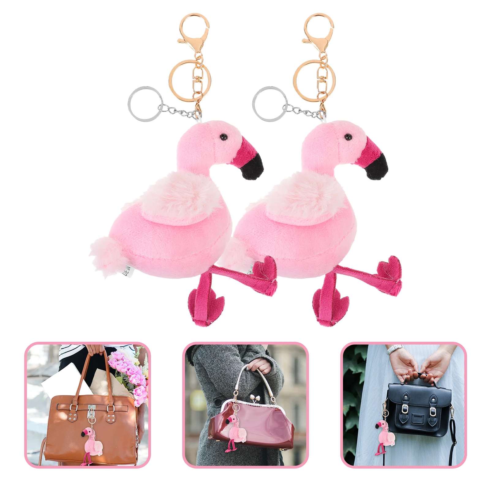 

2 Pcs Small Presents Flamingo Plush Bags Keychain Ornaments Pendants Pp Cotton Decor