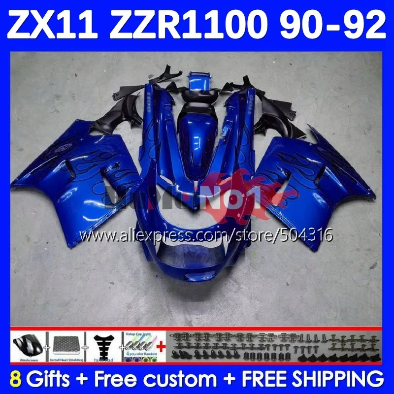 

Блестящий синий обтекатель для KAWASAKI NINJA ZX-11R ZX11 1100 блестящий синий ZZR 1990 1991 ZZR1100 ZX 11R ZX11R 90 91 92 1992