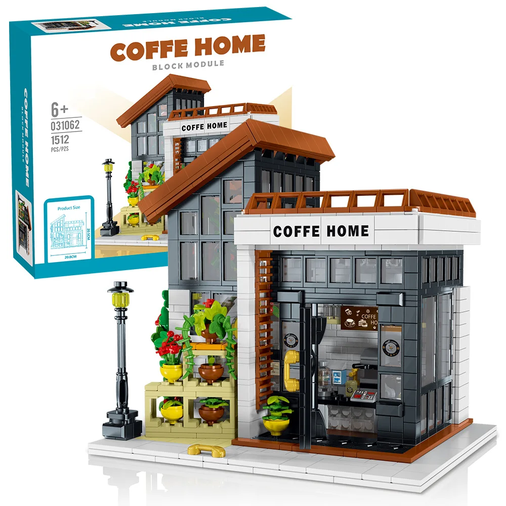 Набор строительных блоков STEM City Street для кофейни дома с фонарями модульные