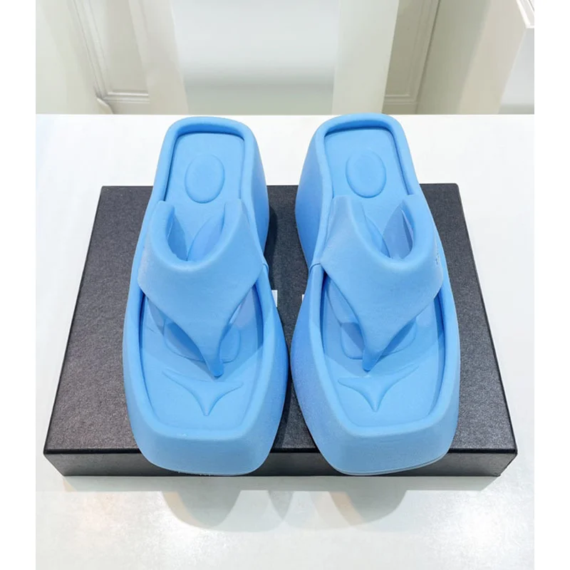 Women's Summer Sandals 2023 Square Toe Slope Heel Clip Toe Herringbone Slippers Women's High Heel Platform Slippers Sandals