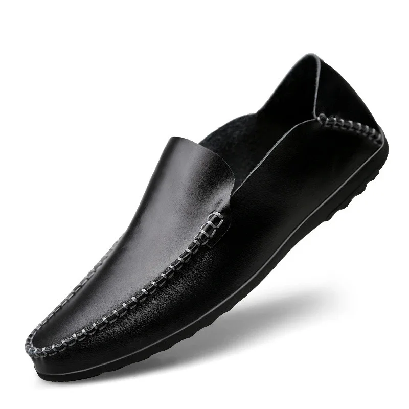 

Genuine Leather Men Casual Bean Shoes 37-47 Large Size Luxury Brand Men Handmade Loafers Breathle Slip on Black Driving Shoes