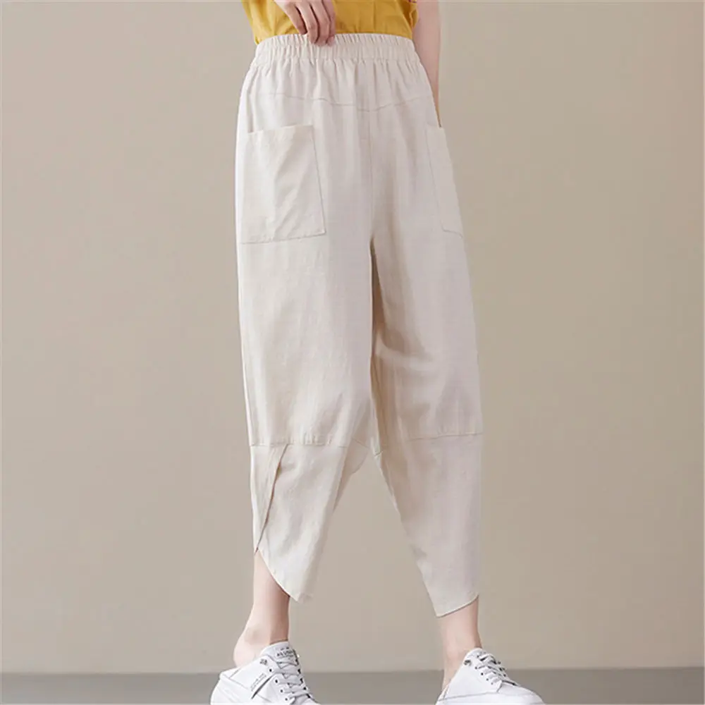 Женские хлопковые шаровары Harajuku элегантные льняные повседневные Мешковатые