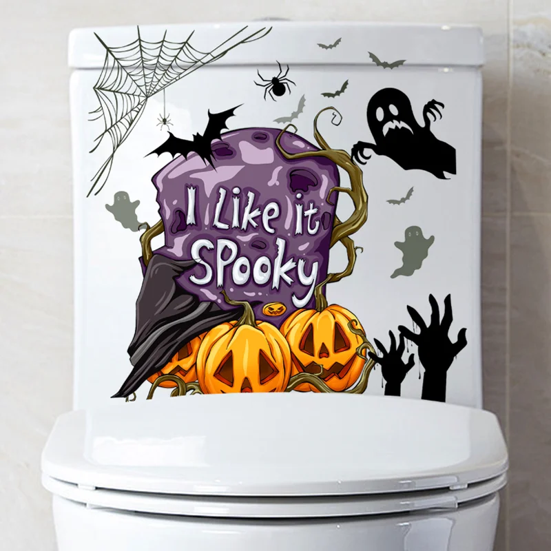 

Pumpkin Ghost Spider Halloween Wall Stickers Window Glass Toilet Sticker Bathroom Decoration Self-adhesive Removable Waterproof