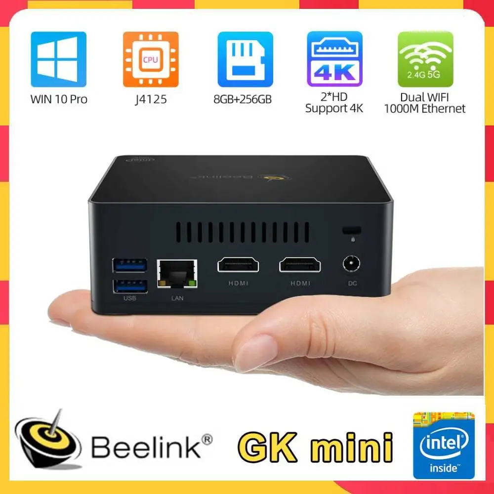 Beelink GK mini Intel Celeron J4125 Quad Core Mini PC DDR4 8GB 128GB 512GB SSD Windows 10 11 Desktop 1000M Dual Wifi Computer