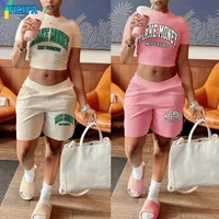 yiciya summer casual set of two fashion pieces for women pullover letter print tops elastic waist shorts tracksuit woman set y2k
