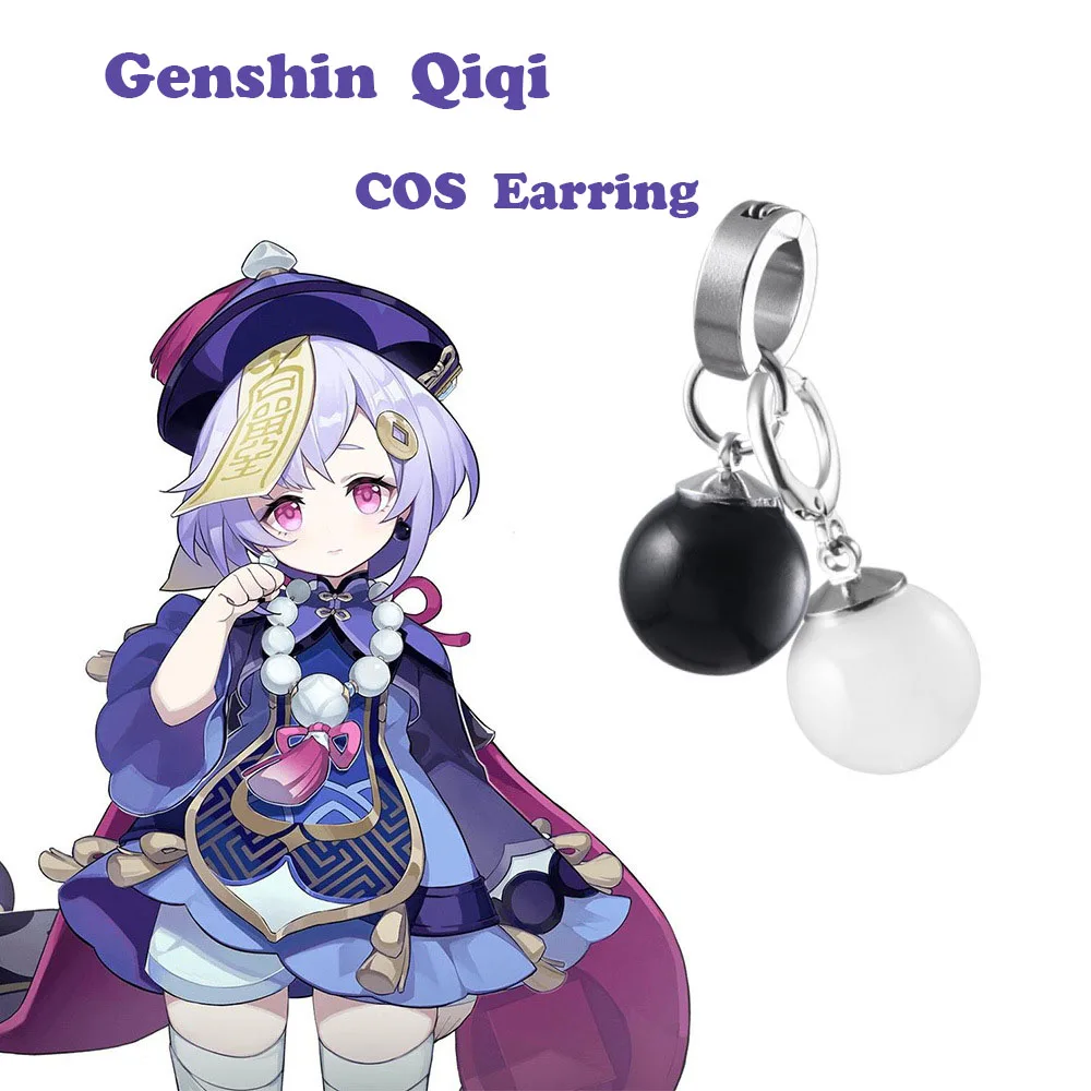 

Game Genshin Impact Qiqi Fashion Beads Hoop Ear Cosplay Earrings Ear Clip Cute Anime Halloween Stage Accessory Props Jewelry
