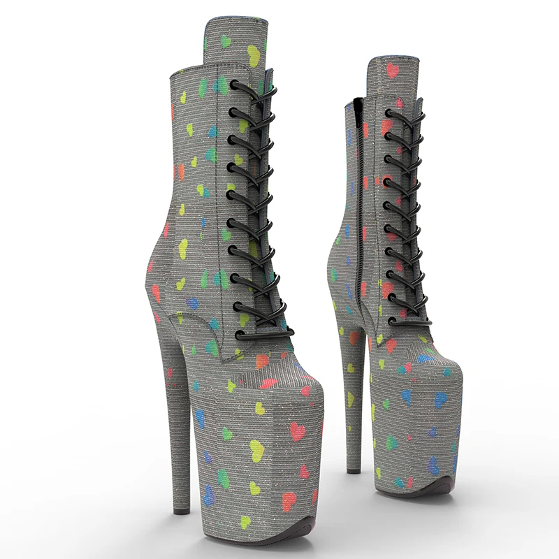 Leecabe  20CM/8inches love pattern new design heel  platform  short boots model nightclub super high heel  3B