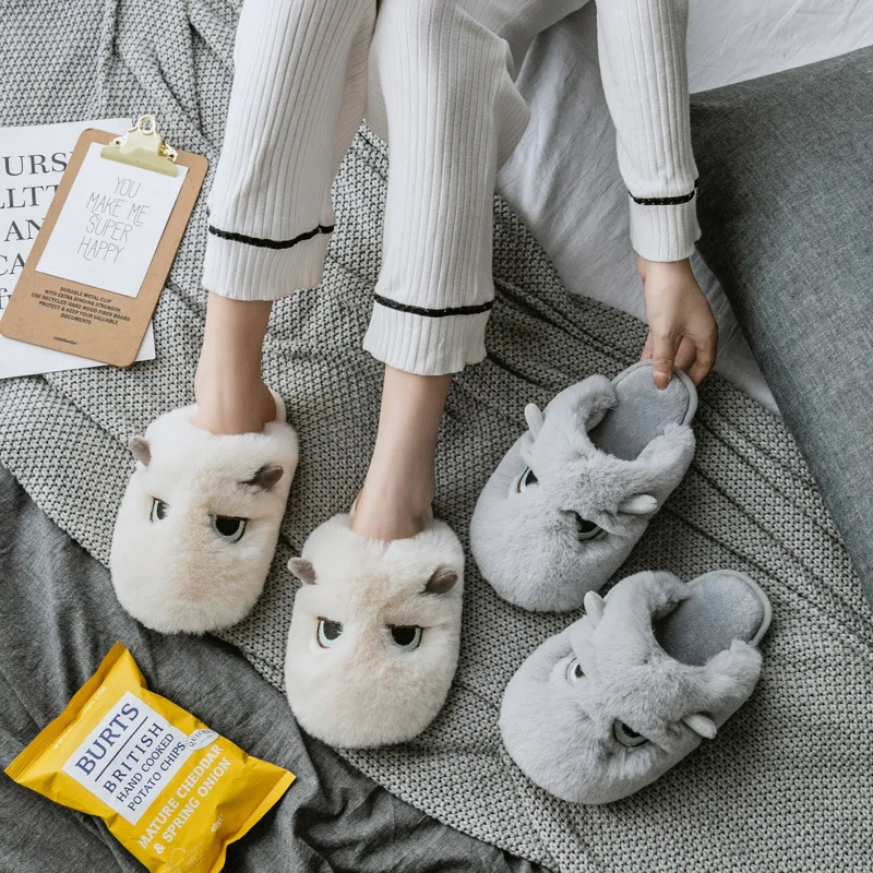 

Suihyung Animals Design Plush Slippers Winter Women Home Shoes Soft Fluffy Fur Slides Cute Furry CAT Lovers Indoor Floor Slip On