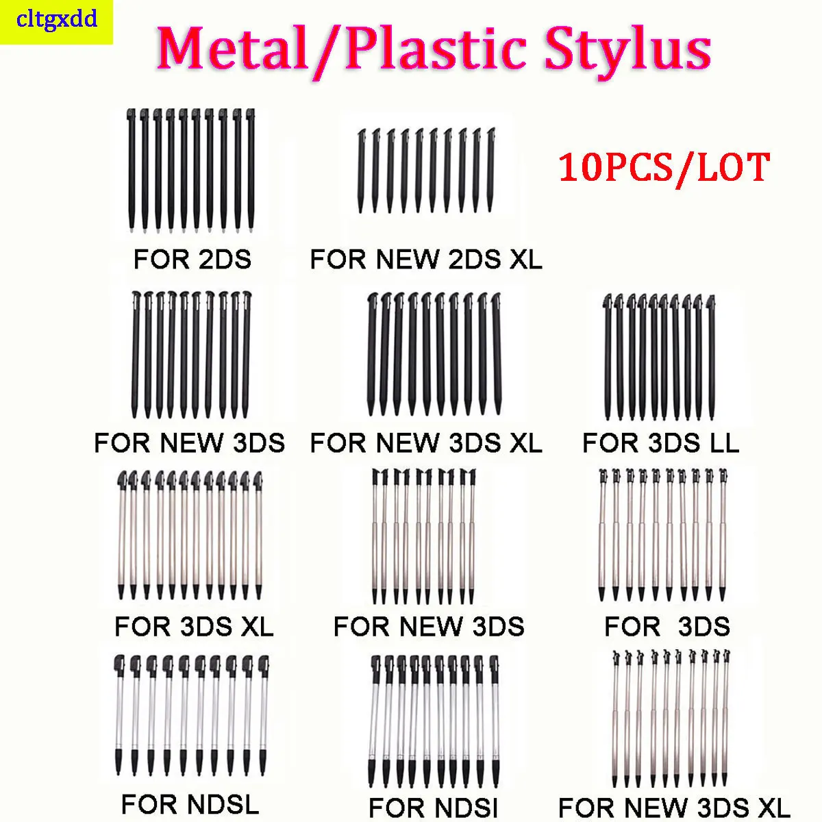 

10pcs Black Plastic Stylus Touch Screen Metal Retractable Stylus for 3DS XL LL New 2DS / 3DS LL XL for NDSL NDSi