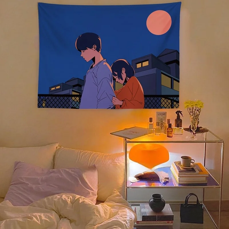 

Богемный мультяшный парный эстетический комнатный Настенный декор гобелен Настенная картина индийский декор для подростков и детей Насте...