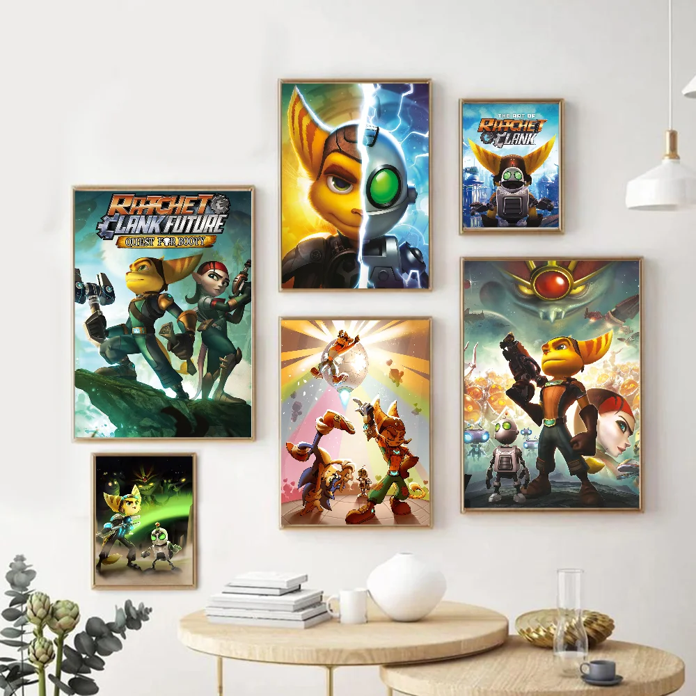 Ratchet N Clank Cartoon Fan Art Classic Movie Posters Whitepaper Sticker DIY Room Bar Cafe Aesthetic Wall Painting