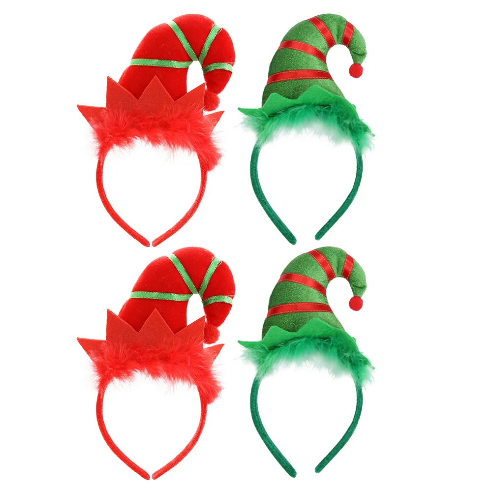 

4 Pcs Christmas Headband Hair Accessories Decors Santa Costume Ornaments Bulk Scrunchies Party Performance Props Hoops Xmas