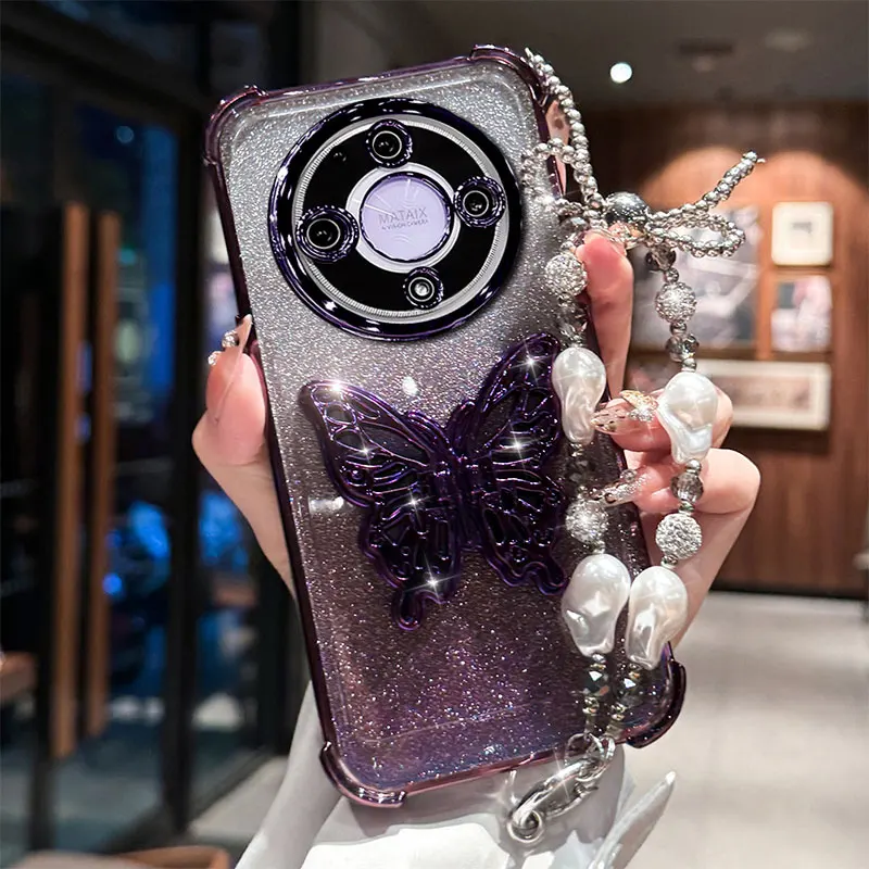 Роскошный противоударный чехол с жемчужной цепочкой для Honor Magic5 Lite 5G