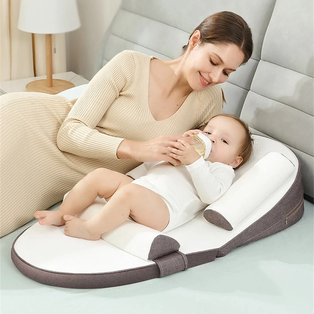 Baby Stereotypes Bed Baby Anti-Spit Milk Slope Pillow/Comfortable Infant Sleeper Bed with Head Shaping Cushion,Baby Nest Portabl