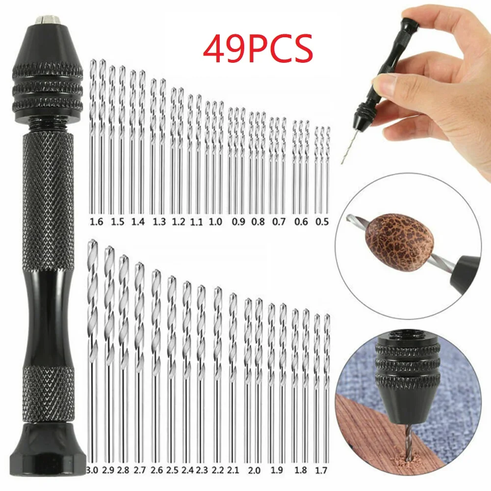 

49pcs Drill Bit HSS Mini Micro Spiral Hand Push Drill Chuck Drill Pin Vise Bit 0.5-3.0mm Drill Bits Electric Drills Woodworking